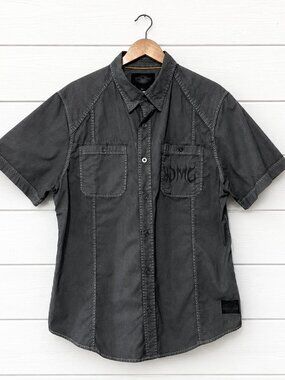 Harley-Davidson HDMC Grey Button Up Work Shirt Mens Short Sleeve Size XL Casual